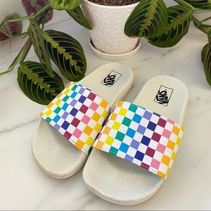 Vans rainbow checkered slides